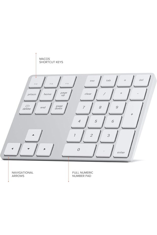 Bluetooth Extended Numeric Keypad - Slim Rechargeable 34-Key Numberpad for M2/M1 MacBook Pro - 7