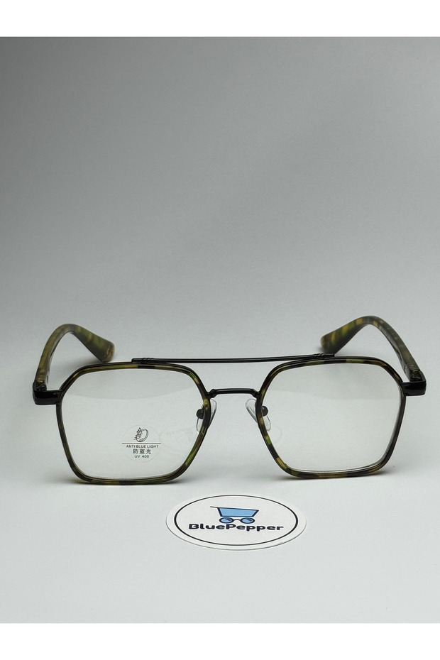 نظارات واقية بإطار مستطيل من جلد الفهد باللون الأزرق - كتلة زرقاء - 3