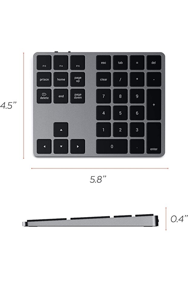 Bluetooth Extended Numeric Keypad - Slim Rechargeable 34-Key Numberpad for M2/M1 MacBook Pro - 9