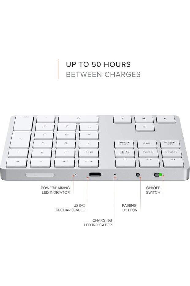 Bluetooth Extended Numeric Keypad - Slim Rechargeable 34-Key Numberpad for M2/M1 MacBook Pro - 5