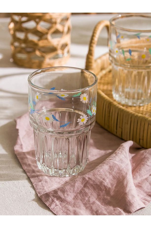 LCW HOME Renksiz Çiçek Baskılı Cam Bardak Seti 4'lü 380 ml - 3