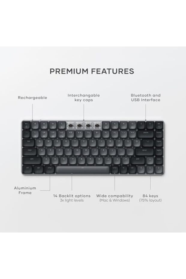 SM1 75% Mechanical Keyboard for Mac and Windows, LED Backlit Bluetooth Keyboard, 84 Keys Com - 6