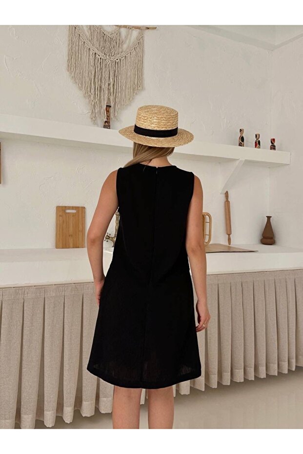Keten Basic Düz Kısa Elbise - 7