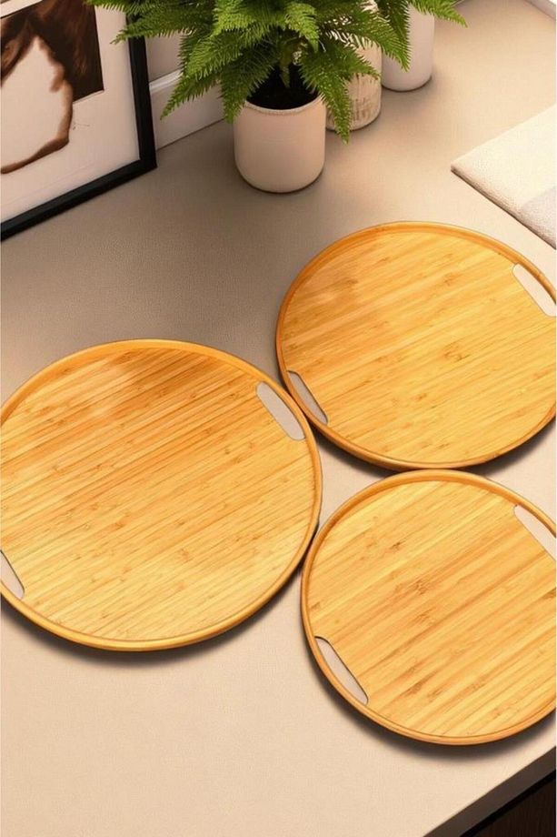 Bambu 3'lü Yuvarlak Sığ Tepsi - Thn76060 - 3