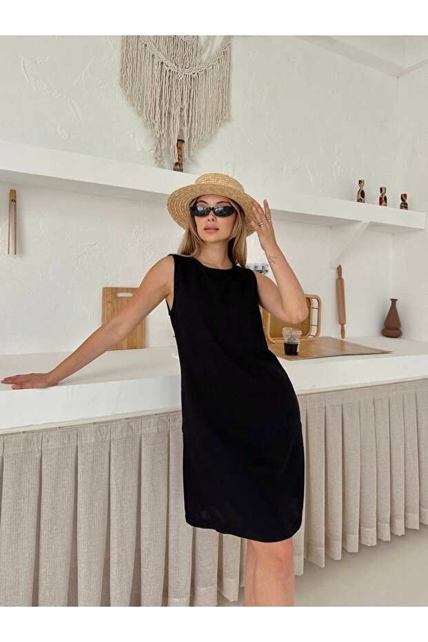 Keten Basic Düz Kısa Elbise - 2