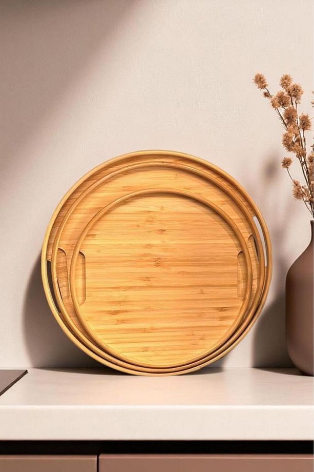 Bambu 3'lü Yuvarlak Sığ Tepsi - Thn76060 - 1