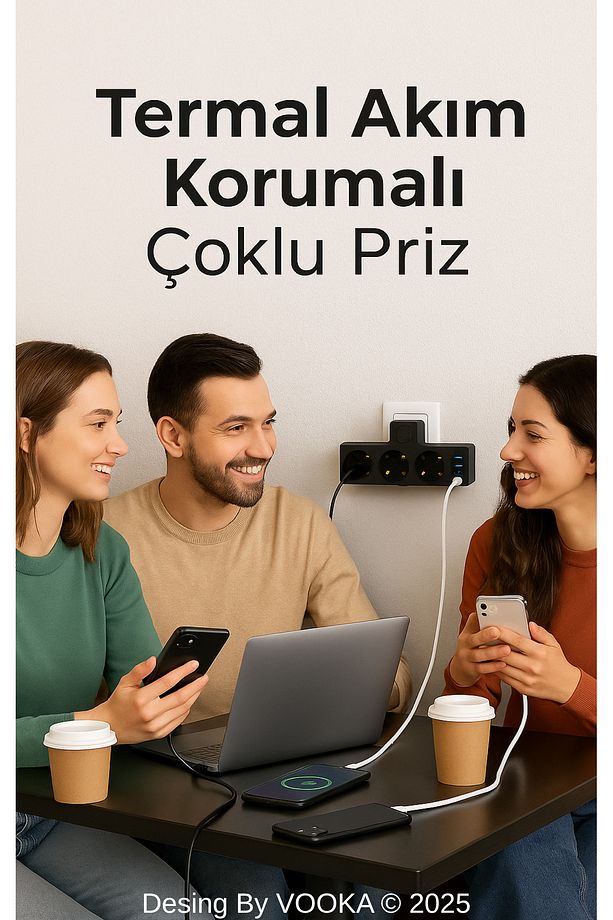 Akıllı Priz Termal Korumalı 3 Prizli Çoklu Akım Prizi | 3 USB-A + 1 USB-C 2500W 10A PD 20W - 2