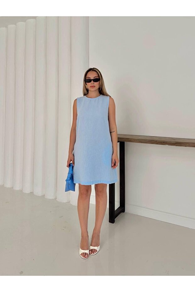 Keten Basic Düz Kısa Elbise - 4