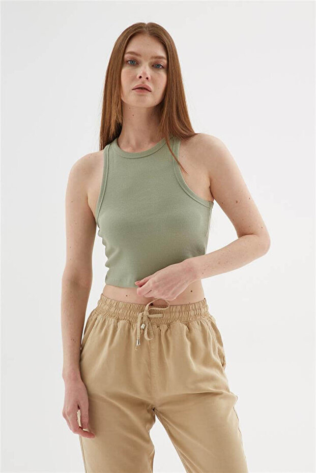 Crop Tank Top Khaki