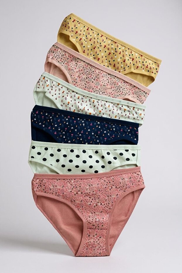 Pack of 6 Patterned Cotton Teenage Girls Briefs (Size S/M for Ages 13-18)