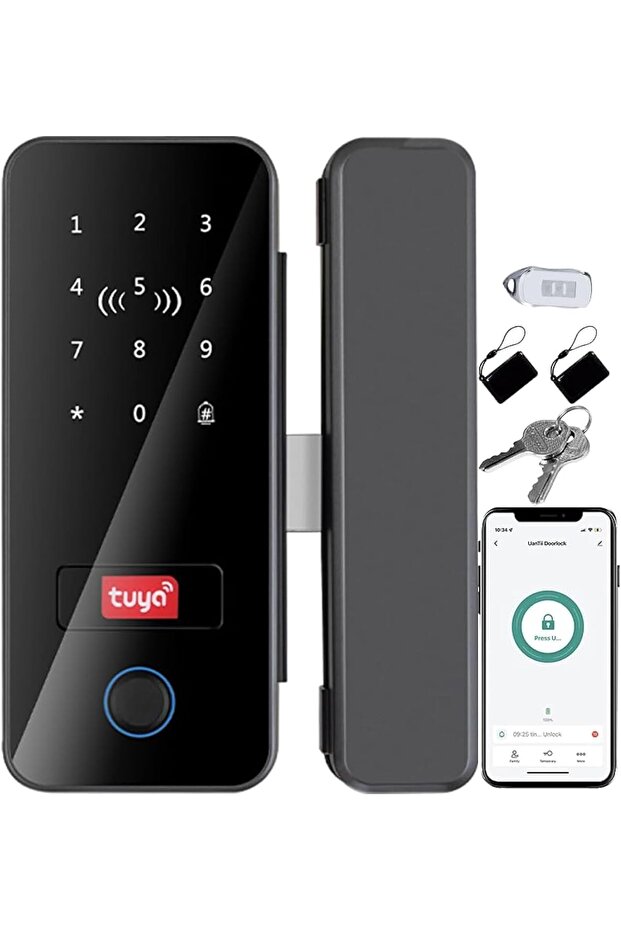 Smart Glass Door Lock Tuya Bluetooth Electronic Fingerprint Door Lock for Office Door, App, C