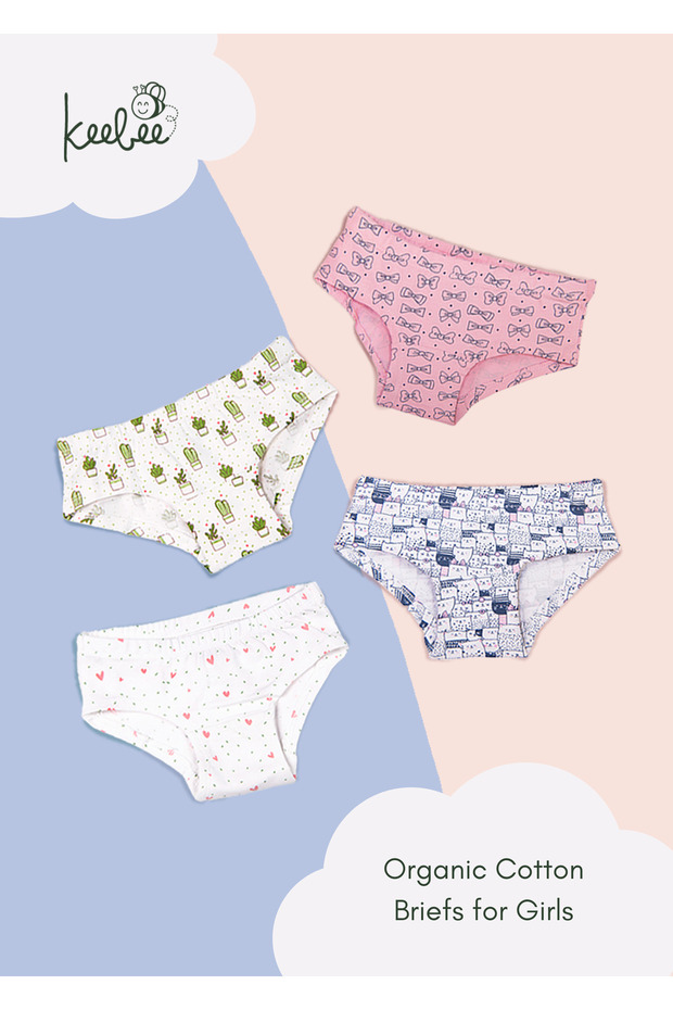 4 Pack Girls Briefs 95% Organic Cotton 5% Elastane, Soft and Comfortable Underwear for Girls