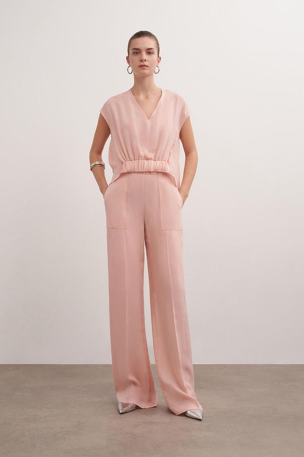 Önü Lastikli Cupro Bluz Pembe - 3