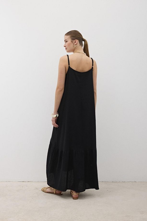 Askı Ayarlı Oversize Müslin Elbise LACİVERT - 4