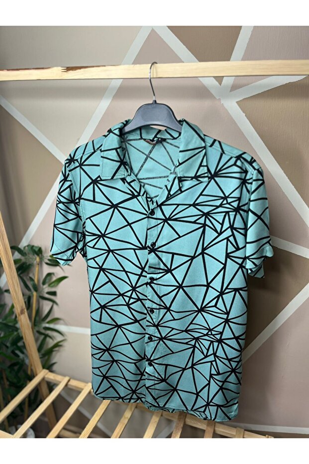 Green - Black Color Patterned Viscose Men's Shirt