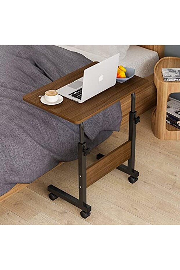 Mobile Bedside Computer Table, Adjustable Height Study Desk Laptop Desk, Side Table with 4 Wheels, f