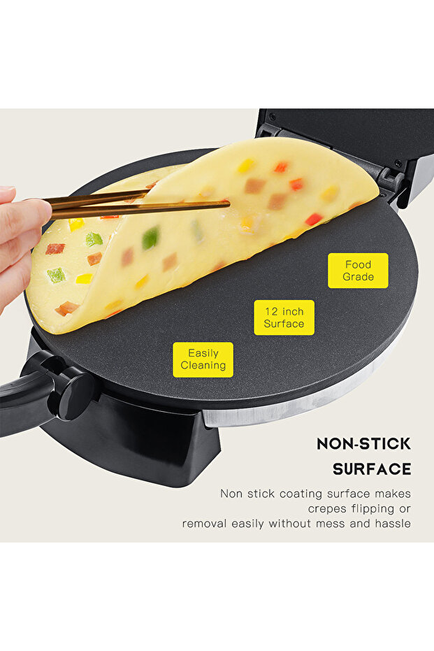 Mini Pancake Maker, Electric Griddle for Individual, Pizza Machine with Indicator Light 2000W Black - 3