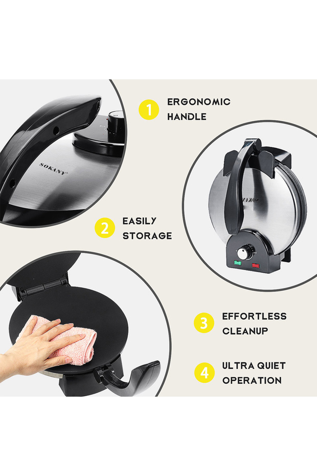 Mini Pancake Maker, Electric Griddle for Individual, Pizza Machine with Indicator Light 2000W Black - 4