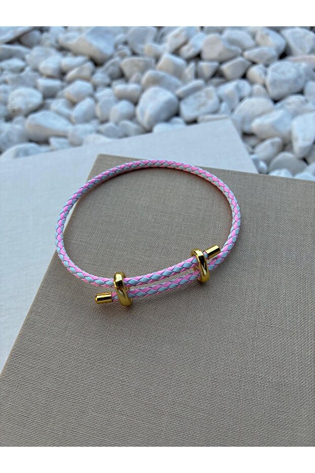 Colorful Adjustable Steel Detailed Knitted Thread Bracelet