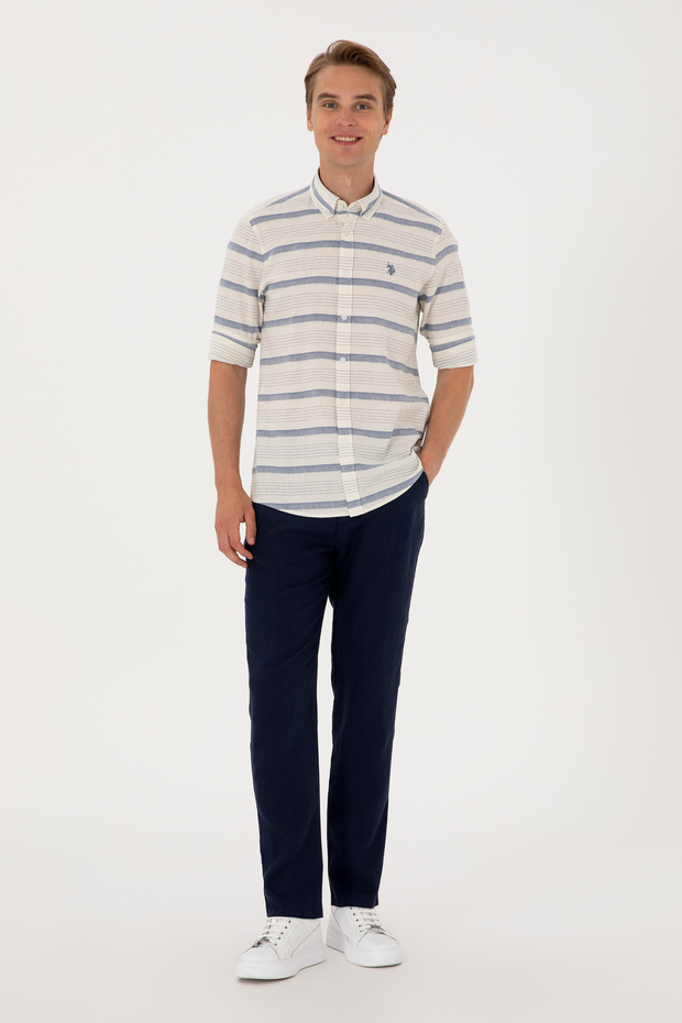 Men's Carrot Fit Navy Blue Canvas Trousers 50300193-Vr033