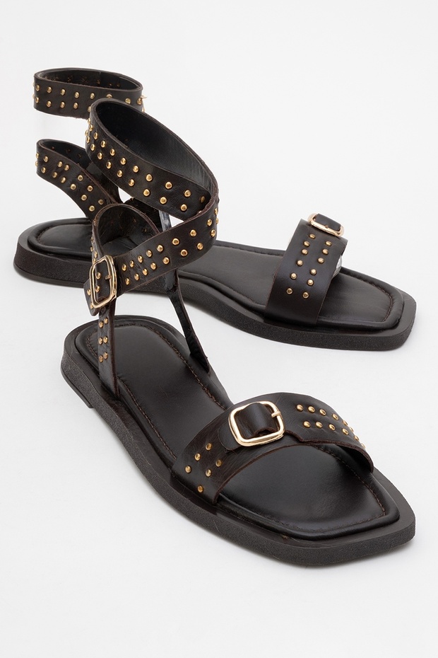 Carril Brown Genuine Leather Trock Women's Sandals