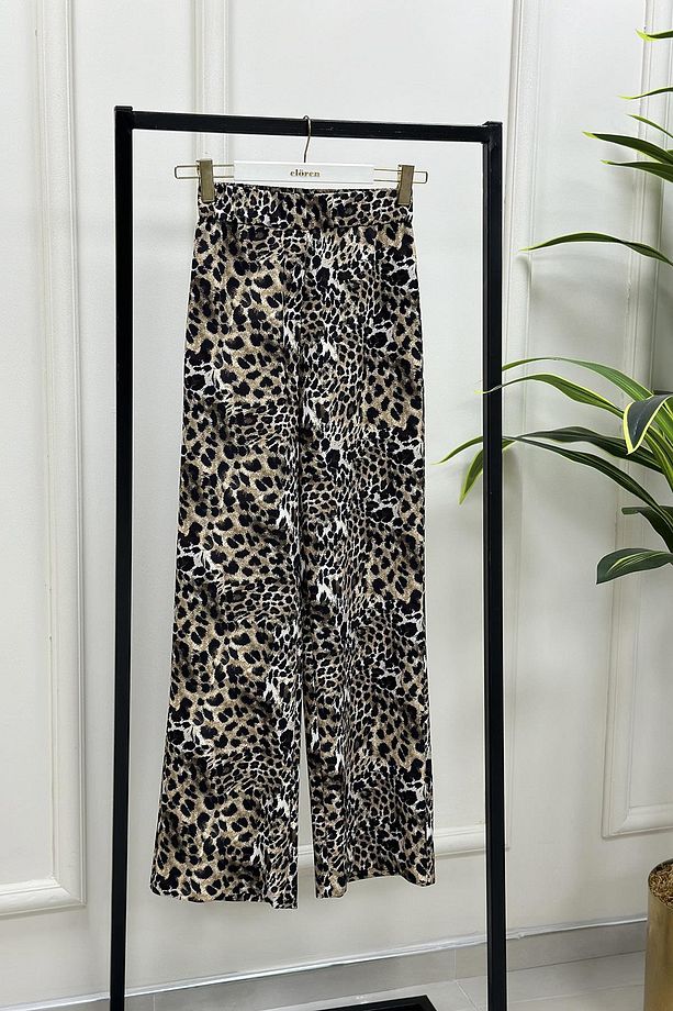 Leopar Desen Kadın Bol Paça Pantolon Leopar YSF 1530 - 1