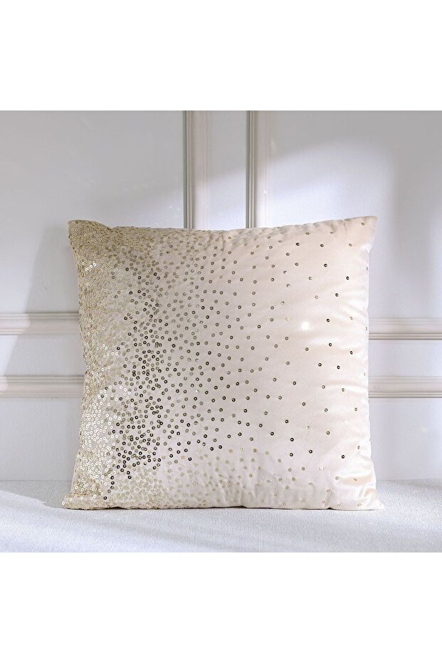 Gleam Embroidered Cushion Cover-Beige/Gold-45x45 cm | Polyester