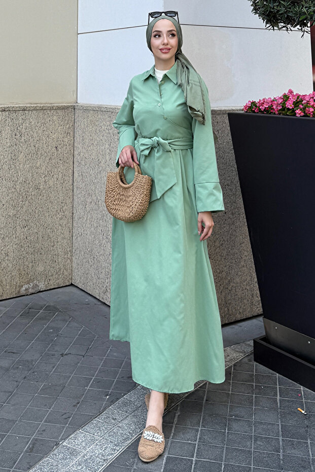 Women's Spanish Sleeve Tie Detail Dress - Turquoise