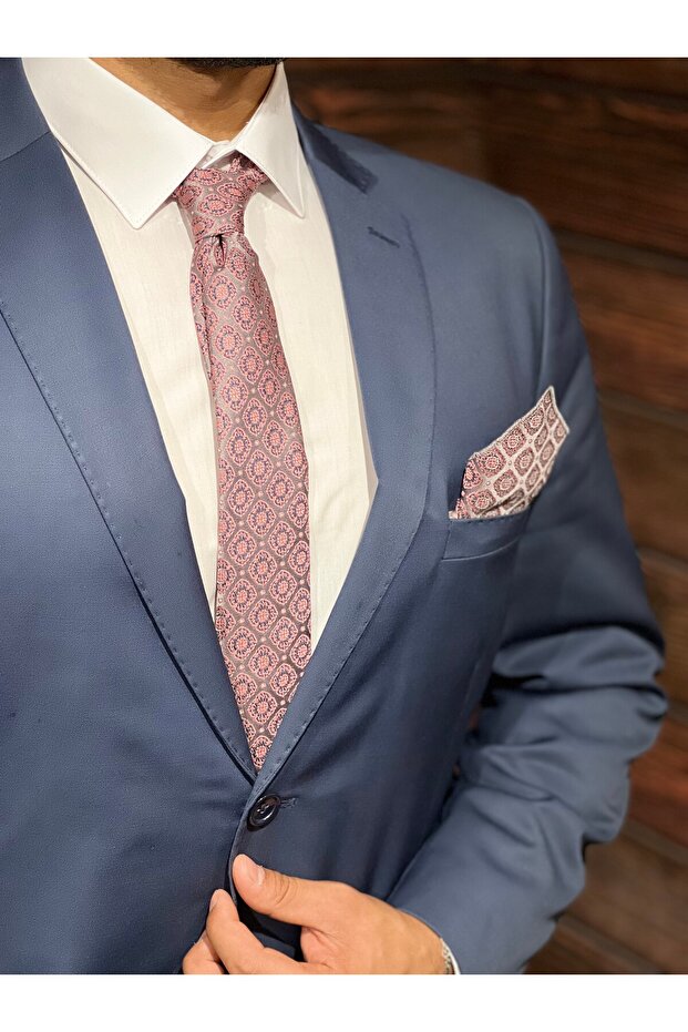 ERKEK PEMBE MENDİLLİ KRAVAT - 1