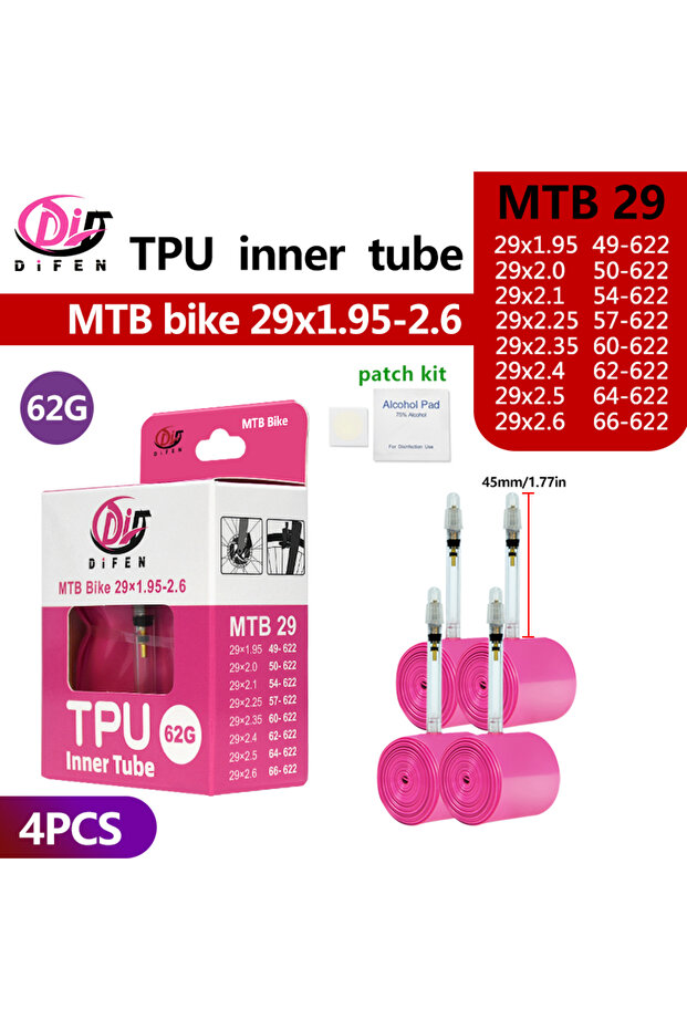 Presta Valve 45mm DF 29x1.95-2.6 4PC Difen TPU MTB Bike Inner Tube Camera 29 26 27.5 29x1.95 2.0 2.1