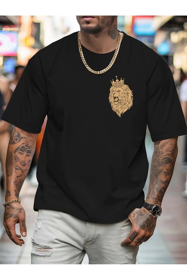 Erke Lion Emblem Printed T-Shirt New Season Oversize Casual