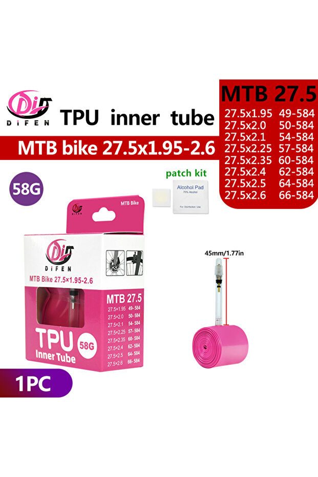 Presta Valve 45mm DF 27.5x1.95-2.6 1PC Difen TPU MTB Bike Inner Tube Camera 29 26 27.5 29x1.95 2.0