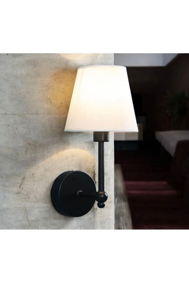Modern Kablosuz Duvar Aplik Lampe Pilli Aplik Mat Siyah Pil İle Çalışır Krem Abajur - 2