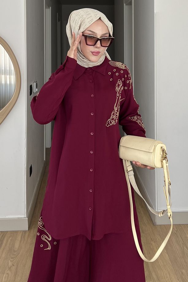 Nevşin Nakışlı Gömlek Pantolon Takım - 4