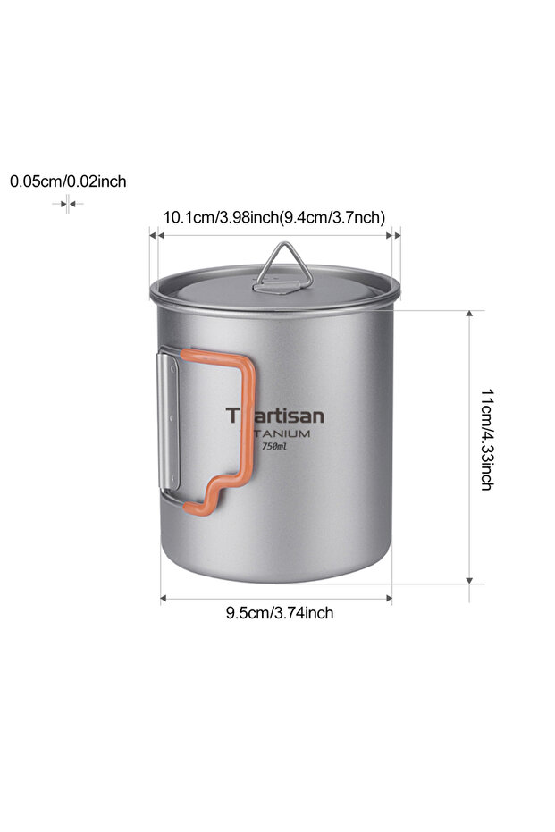 Ta8315A-GJ-750ml Tiartisan Outdoor Camping Pure Titanium Mug with Collapsible Handle Ultralight Port