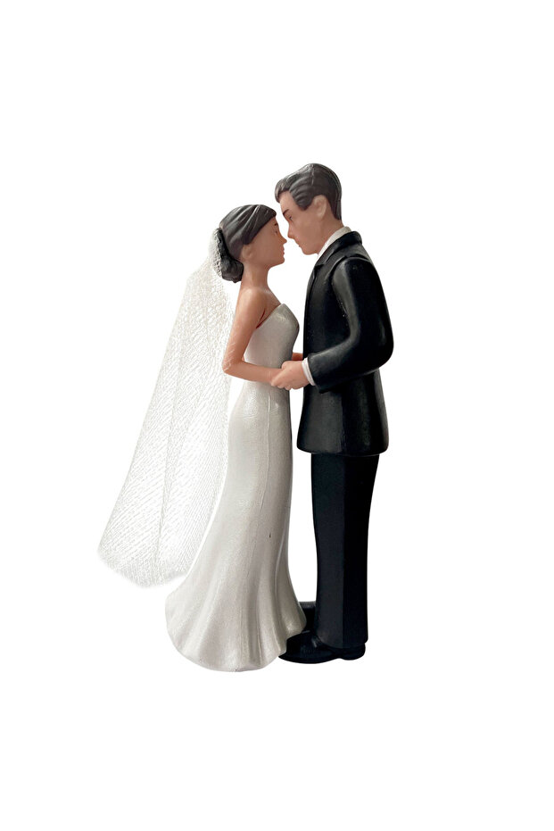 black white Elegant Bride & Groom Wedding Cake Topper with Veil 4.3" - Anniversary, Bridal Shower, E