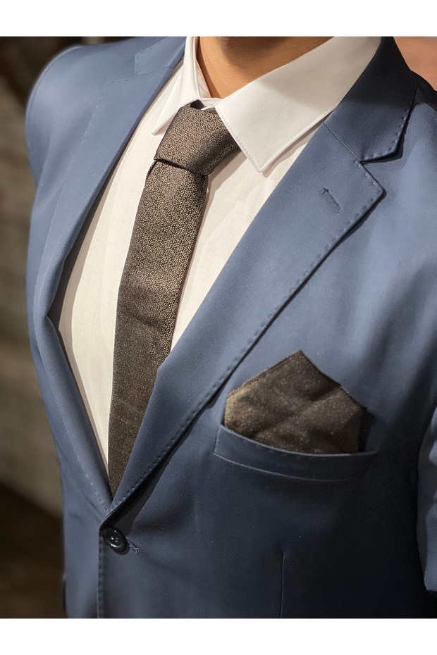 ERKEK KAHVE MENDİLLİ KRAVAT - 3