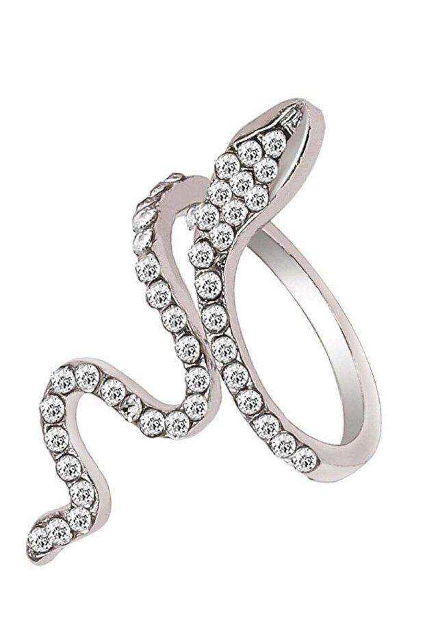 Elegant Snake Design Crystal Ring Silver