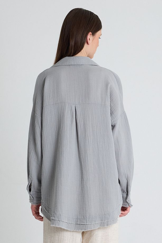 Gri Oversize %100 Pamuk Müslin Gömlek 4786A - 5