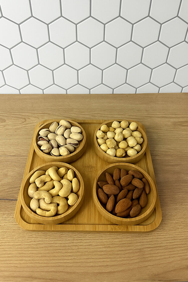 4 lü bambu çerez kasesi - 1