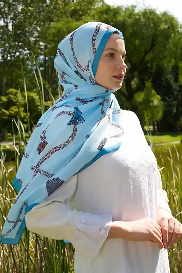 Hyper Chain Pattern Shawl - Blue - 3