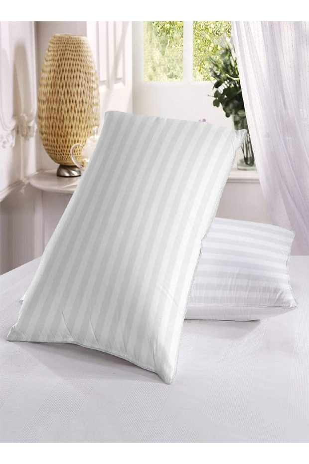 RAHALIFE Striped Pillow Set of 2 – Soft White Cotton – 48x74 cm – Plush & Breathable