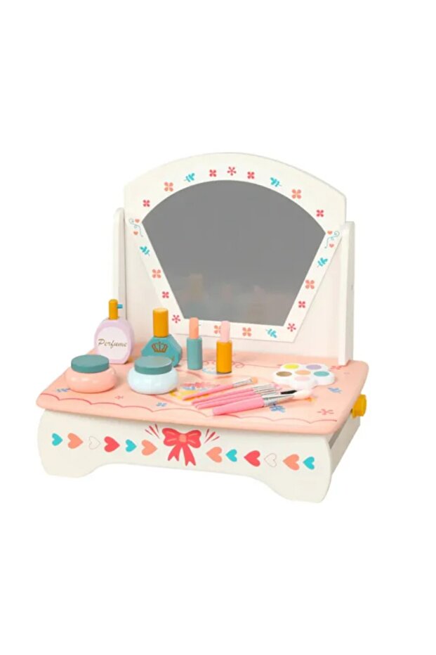 Kids Wooden Makeup Vanity Set – Pretend Beauty Play Table with Mirror & Accessories