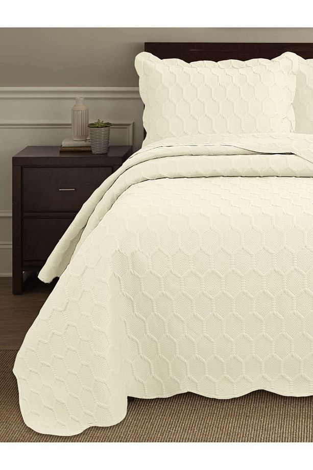 Honey Comb 3D Çift Kişilik Yatak Örtüsü Seti (3 Parça) - 260x240 cm - 2