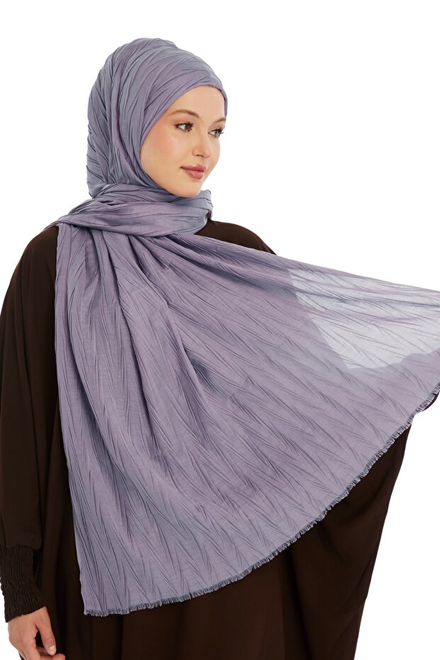 Pliseli Bambu Şal - Lila - 1