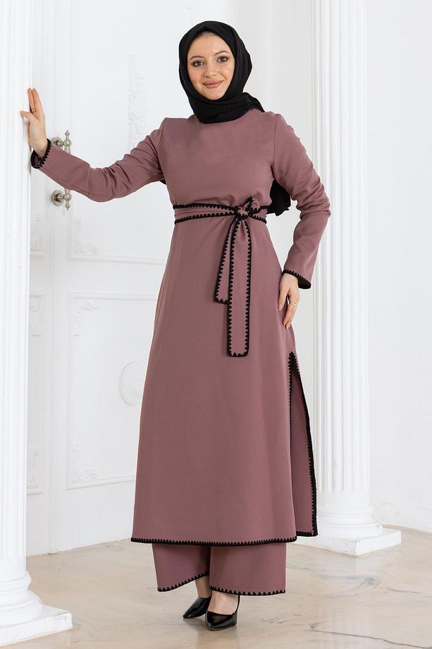 Çoban Dikişli Kemerli Takım Gül Kurusu MSW19365 - 4