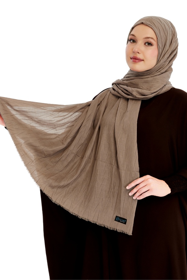 Pliseli Bambu Şal - Koyu Bej - 1