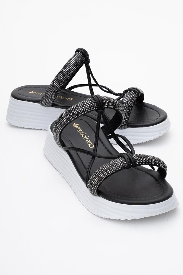 Women's Stone Flat Slippers Black White