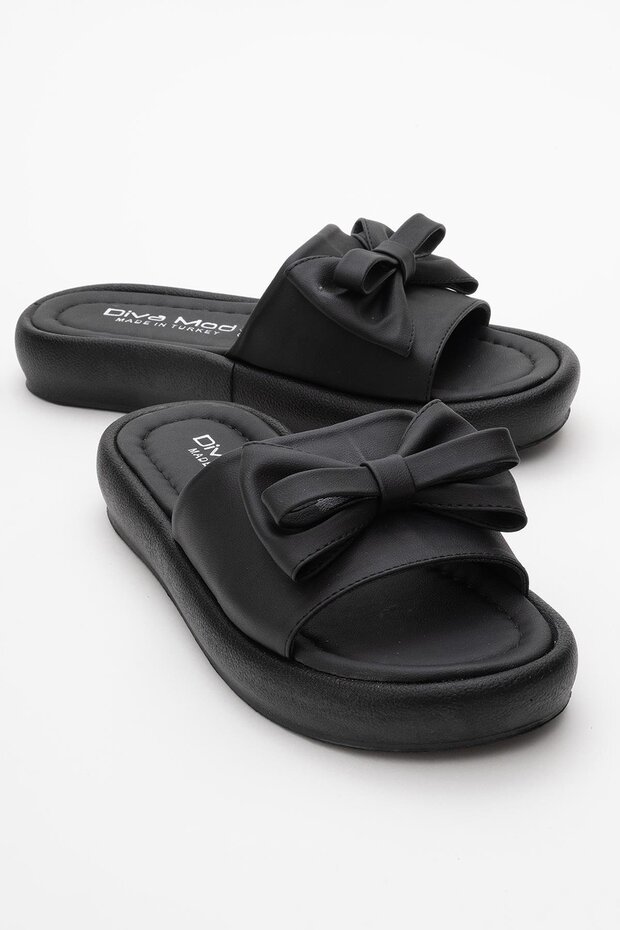 Women's Bow Tie Buckle Slippers Black