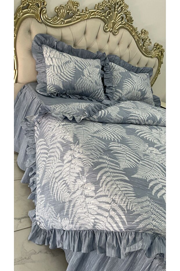 طقم غطاء لحاف مزدوج مكشكش مقاس 160 × 200 سم مع ملاءات مطاطية